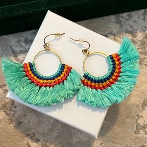 Teal fringe earrings